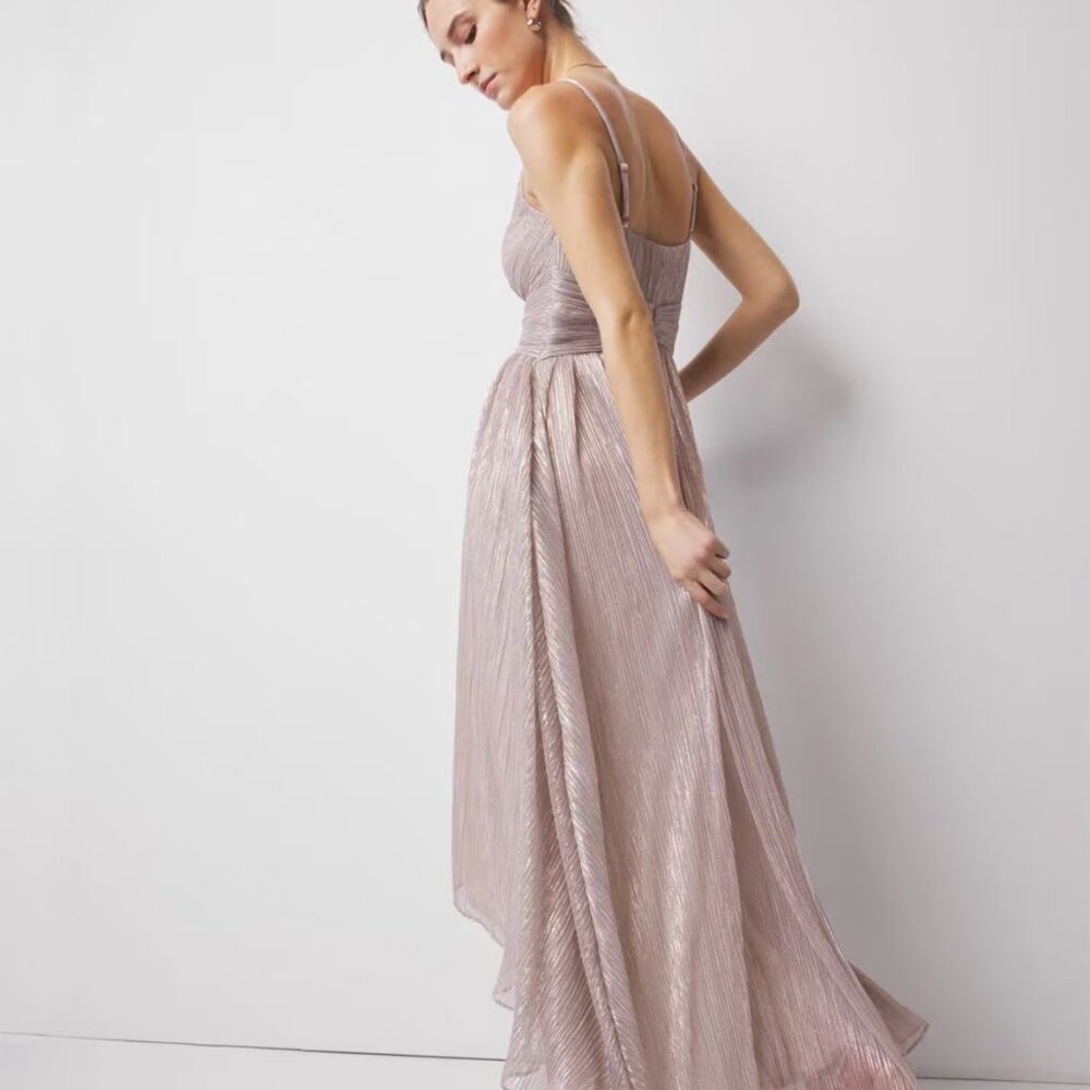 nwt WHITE HOUSE BLACK MARKET metallic pink twist front midi dress 4 8 - Picture 4 of 4